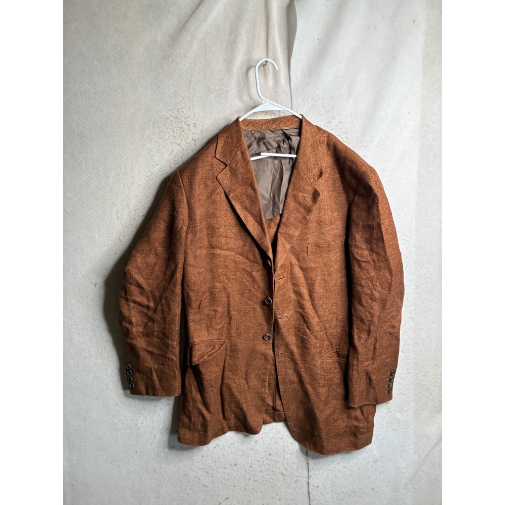 Christian Dior Mens Linen Blazer Rust Brown 3 Button Jacket D23E3 Made in Japan